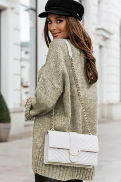 Outlet Dear-Lover V neck Drop Shoulder Knitted Sweater Gray