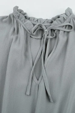 Fashion Dear-Lover V Neck Long Sleeve Ruffle Tiered Mini Dress Gray