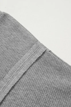 Discount Dear-Lover Waffle knit Bishop Sleeve Split Oversized Top Gray