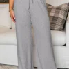 Discount Dear-Lover Waffle Knit Drawstring High Waist Wide Leg Pants Gray