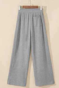 Discount Dear-Lover Waffle Knit Drawstring High Waist Wide Leg Pants Gray