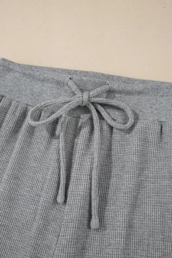 Discount Dear-Lover Waffle Knit Drawstring High Waist Wide Leg Pants Gray