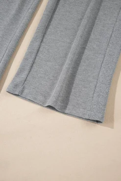 Discount Dear-Lover Waffle Knit Drawstring High Waist Wide Leg Pants Gray