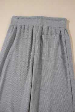 Discount Dear-Lover Waffle Knit Drawstring High Waist Wide Leg Pants Gray