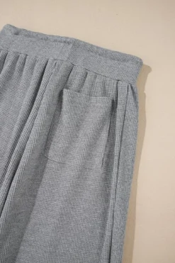 Discount Dear-Lover Waffle Knit Drawstring High Waist Wide Leg Pants Gray