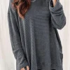 Clearance Dear-Lover Waffle Knit High Slits Oversized Top Gray