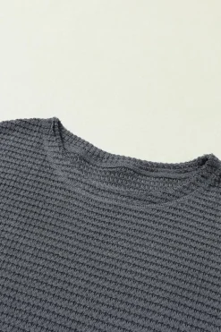 Clearance Dear-Lover Waffle Knit High Slits Oversized Top Gray