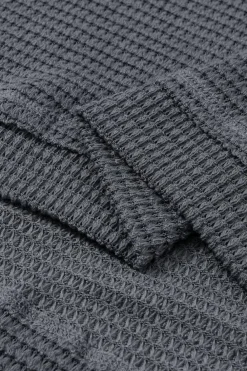 Clearance Dear-Lover Waffle Knit High Slits Oversized Top Gray