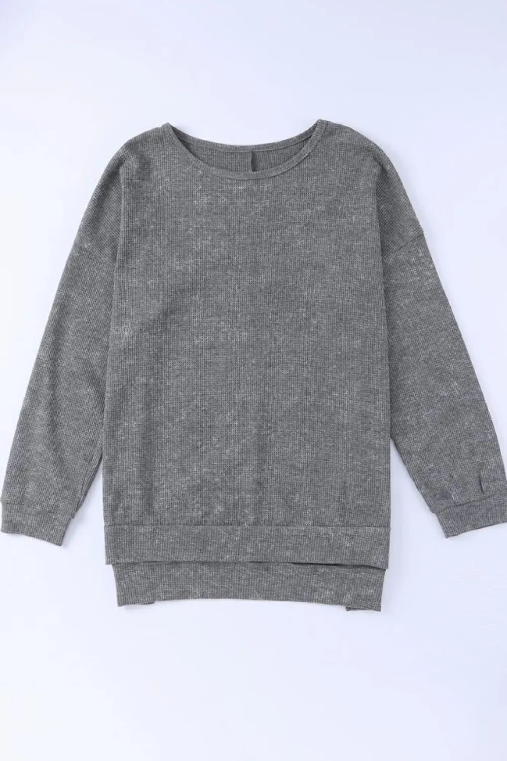 Sale Dear-Lover Waffle Knit Side Slit Pullover Top Gray