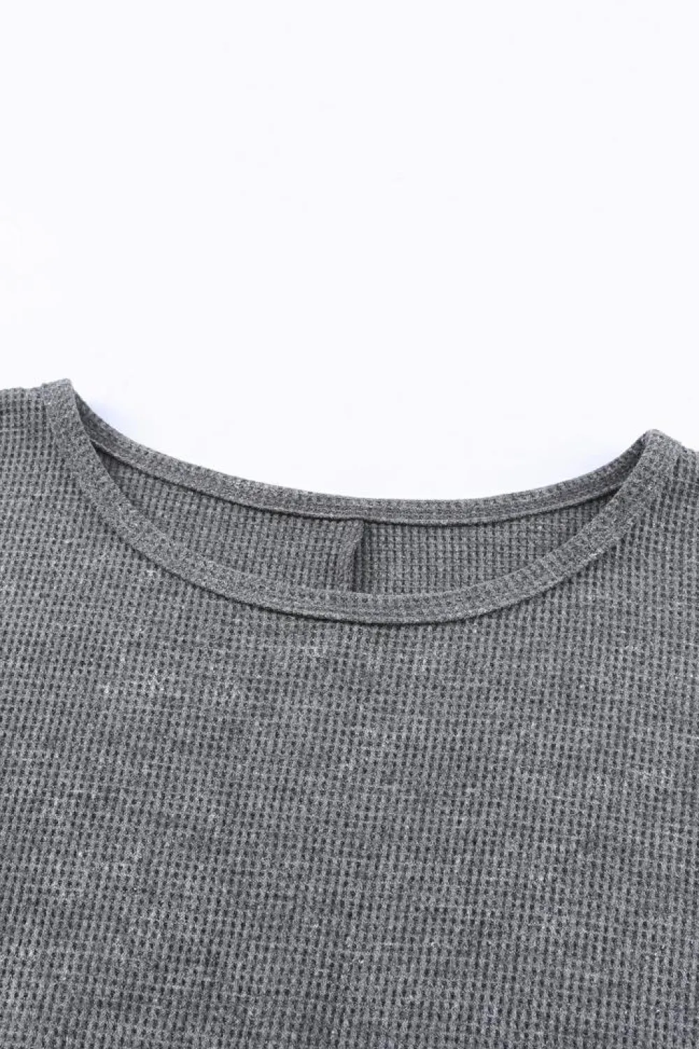 Sale Dear-Lover Waffle Knit Side Slit Pullover Top Gray