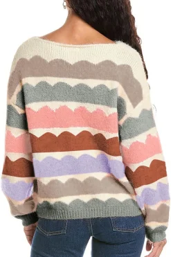 Discount Dear-Lover Wave Striped Balloon Sleeve Drop Shoulder Sweater Gray