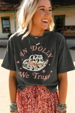 Online Dear-Lover WE TRUST IN DOLLY Western Fashion Graphic Tee Gray