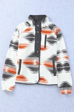 Clearance Dear-Lover Western Aztec Snap Buttoned Fleece Jacket Gray