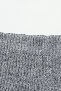 Clearance Dear-Lover Wide Waistband Ribbed Textured Knit Leggings Gray