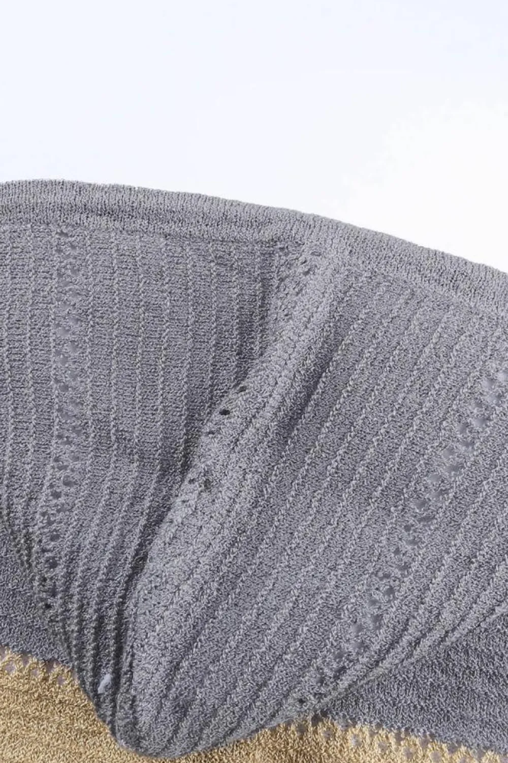Hot Dear-Lover Zipped Front Colorblock Hollow-out Knit Hoodie Gray