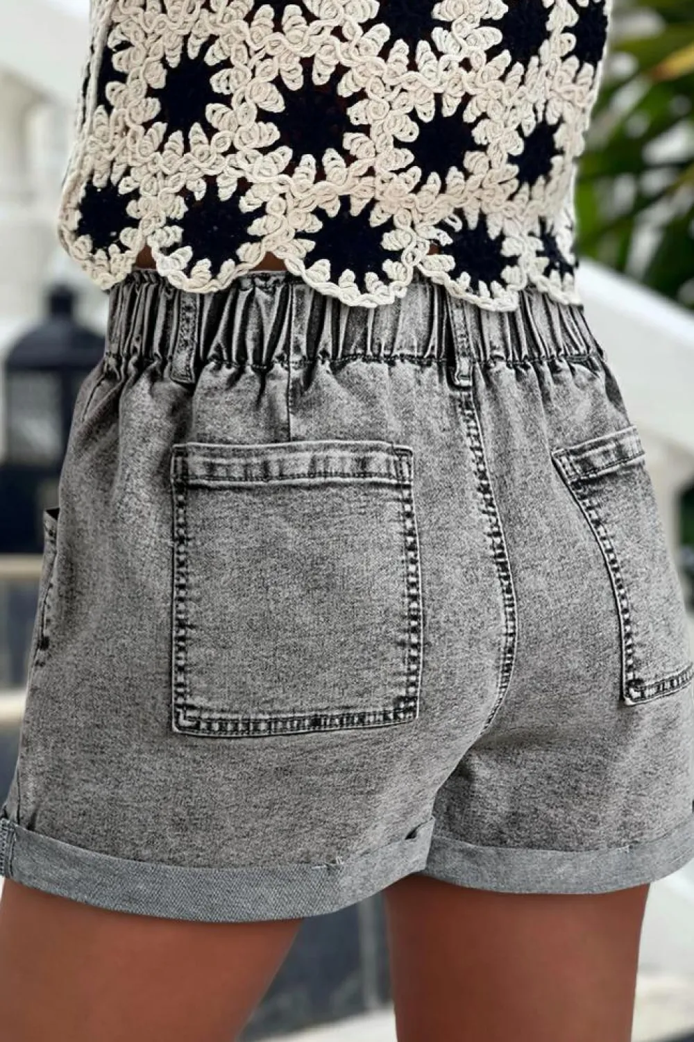 New Dear-Lover Zipped Light Wash Cuffed Edge Denim Shorts Gray