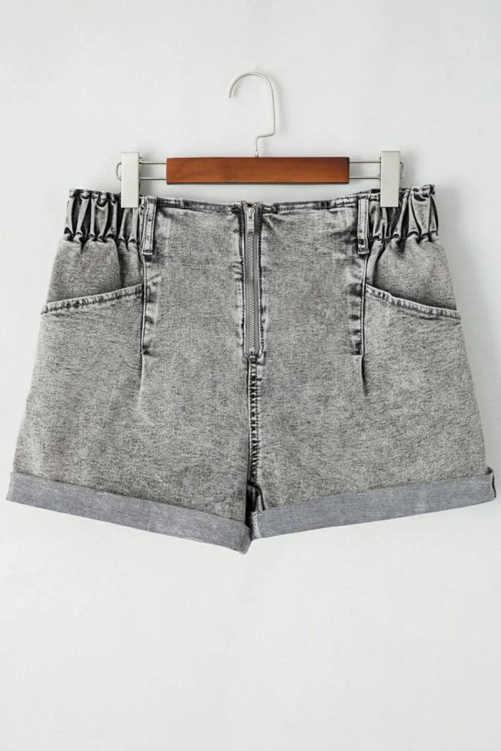 New Dear-Lover Zipped Light Wash Cuffed Edge Denim Shorts Gray