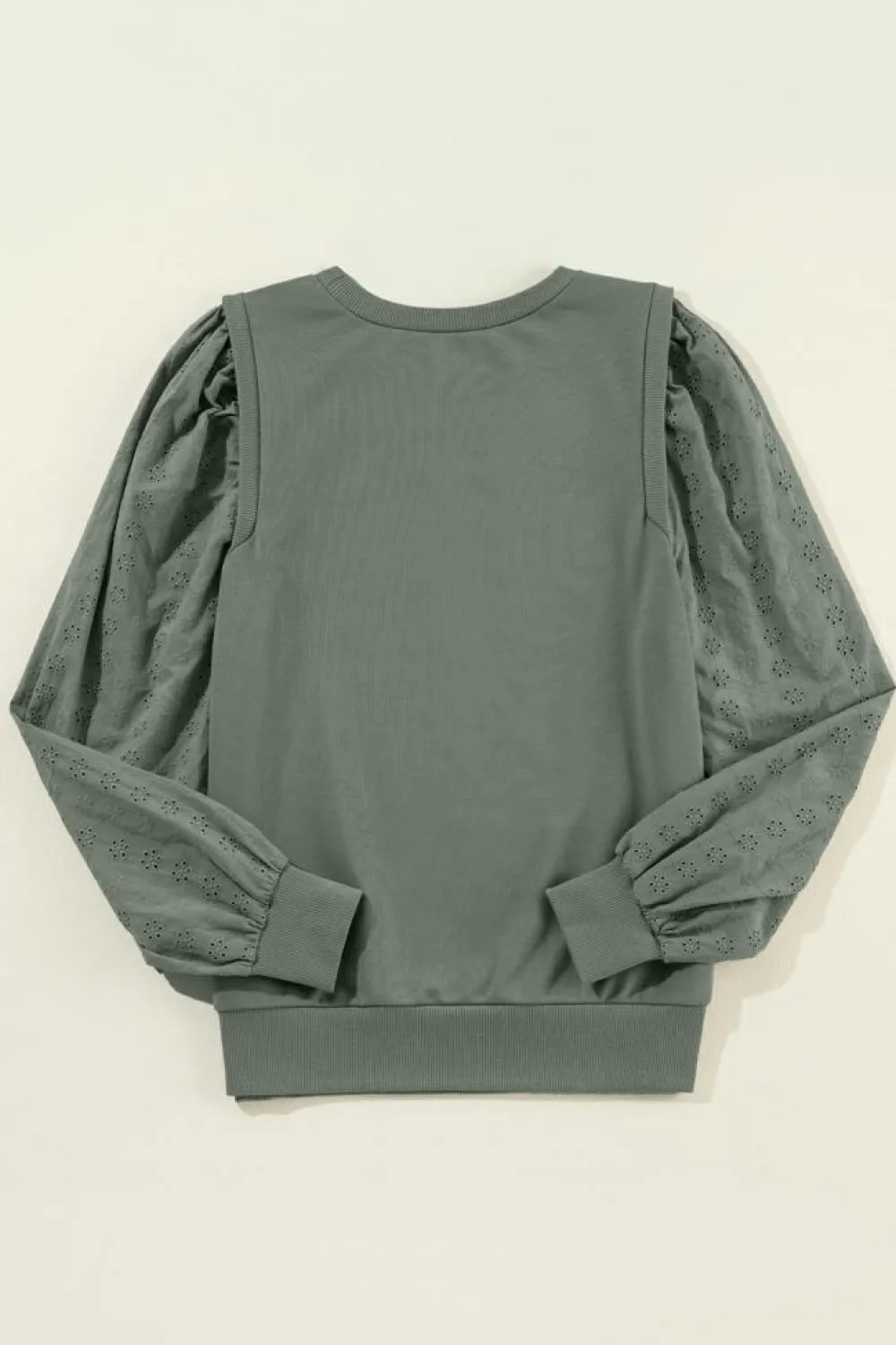 New Dear-Lover Solid Patchwork Sleeve Round Neck Sweatshirt Grayish Green