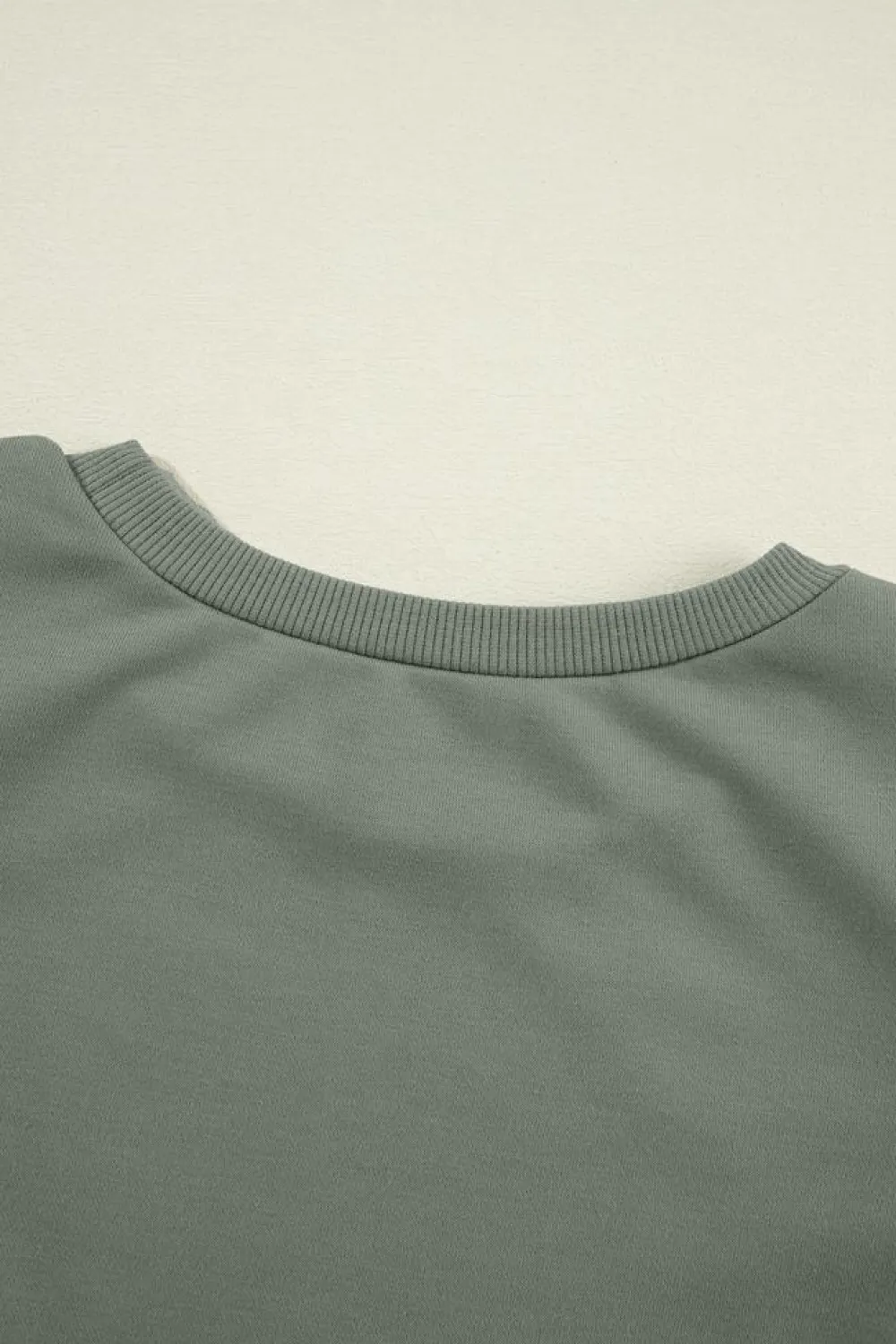 New Dear-Lover Solid Patchwork Sleeve Round Neck Sweatshirt Grayish Green
