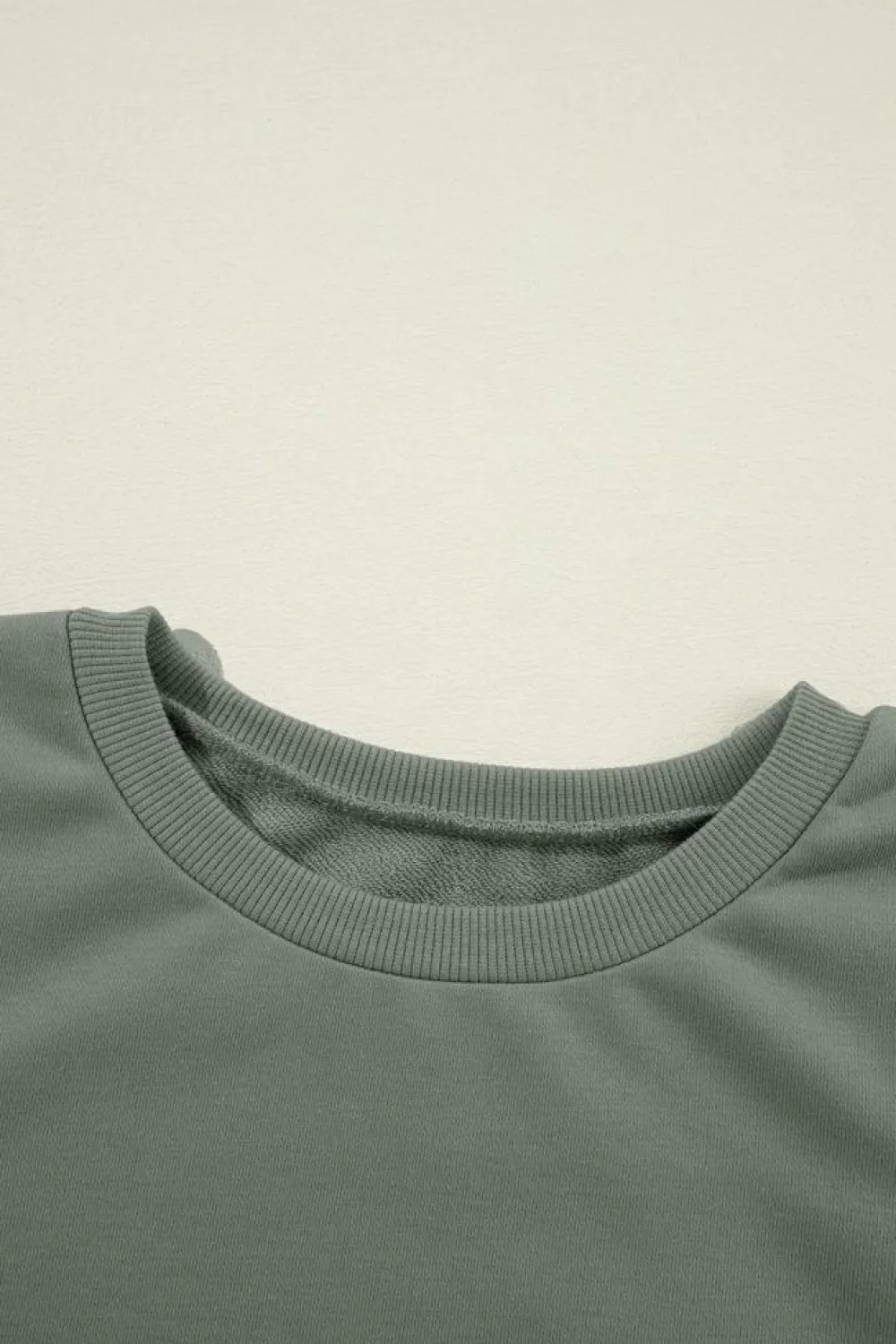 New Dear-Lover Solid Patchwork Sleeve Round Neck Sweatshirt Grayish Green