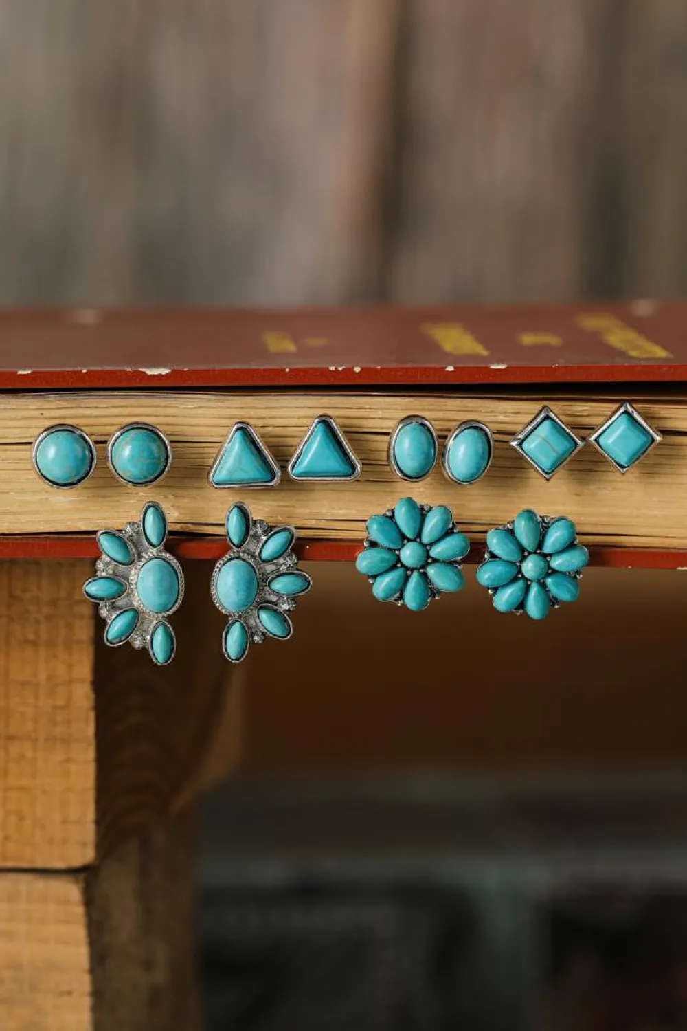 Fashion Dear-Lover 6 Pair Turquoise Boho Vintage Earrings Set Green