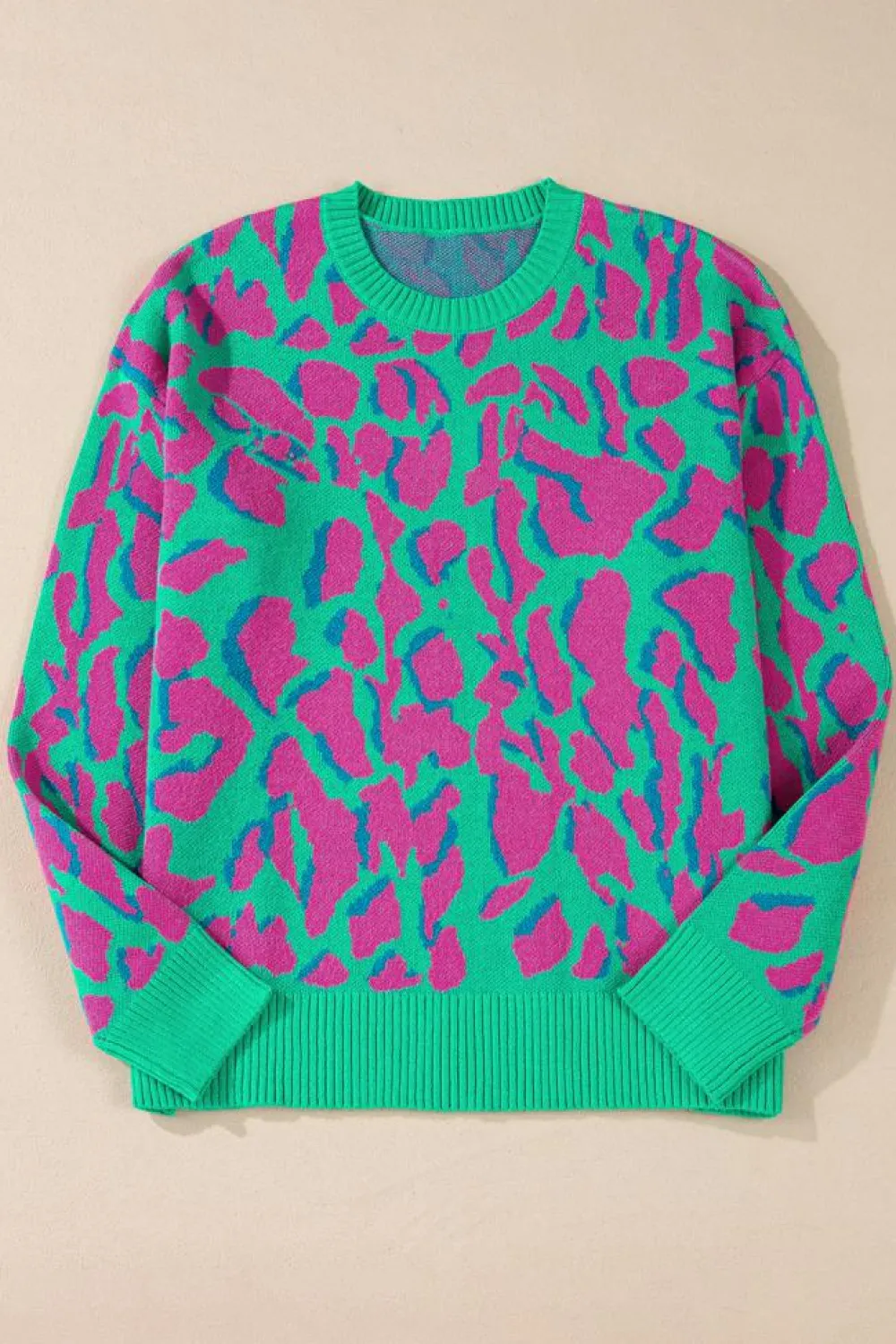 Discount Dear-Lover Abstract Print Ribbed Trim Baggy Sweater Green