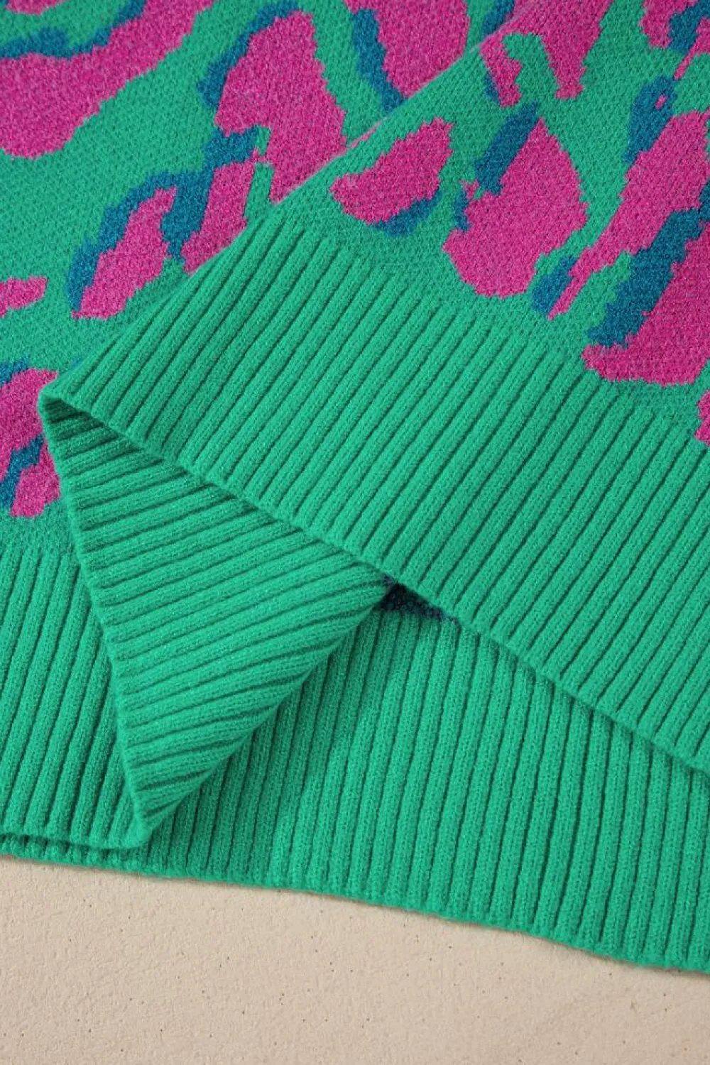 Discount Dear-Lover Abstract Print Ribbed Trim Baggy Sweater Green