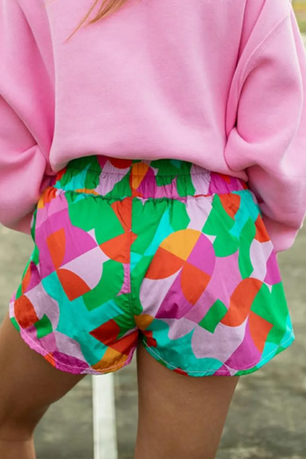 Clearance Dear-Lover Abstract Print Smock Waist Casual Shorts Green