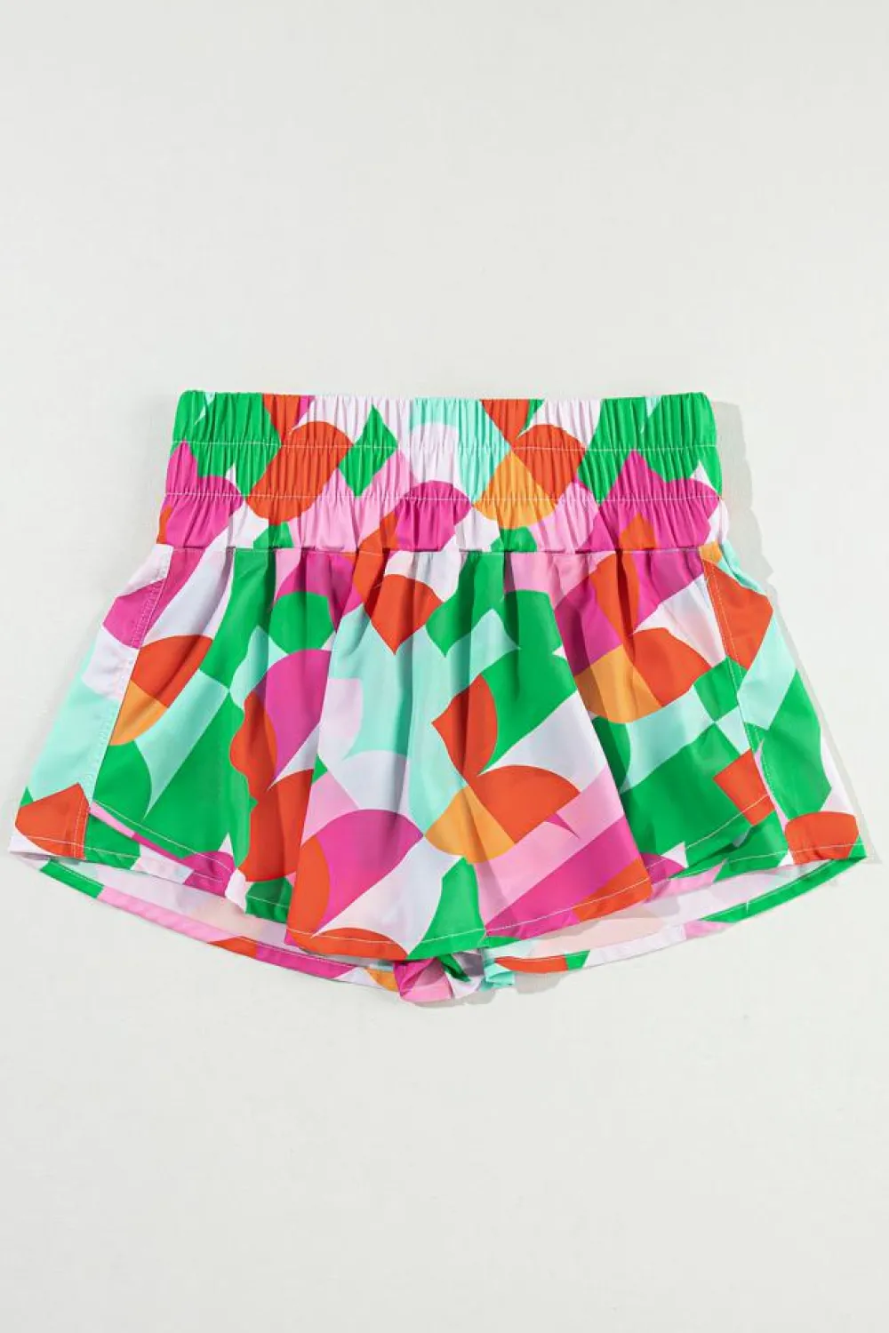 Clearance Dear-Lover Abstract Print Smock Waist Casual Shorts Green
