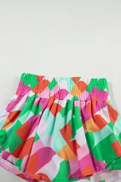 Clearance Dear-Lover Abstract Print Smock Waist Casual Shorts Green