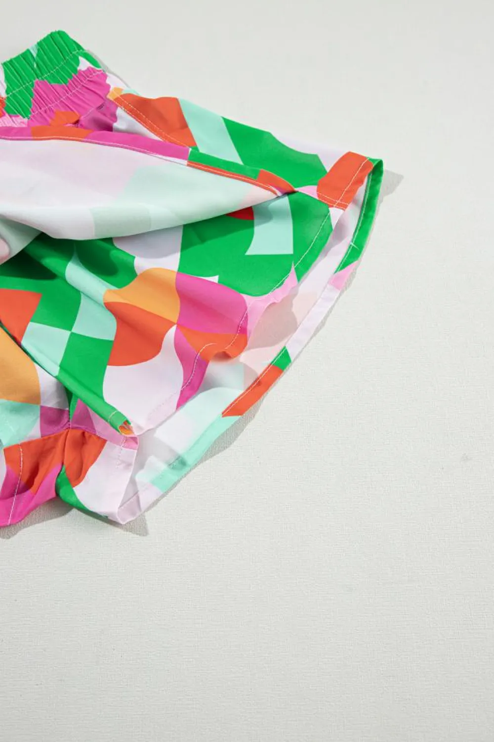 Clearance Dear-Lover Abstract Print Smock Waist Casual Shorts Green