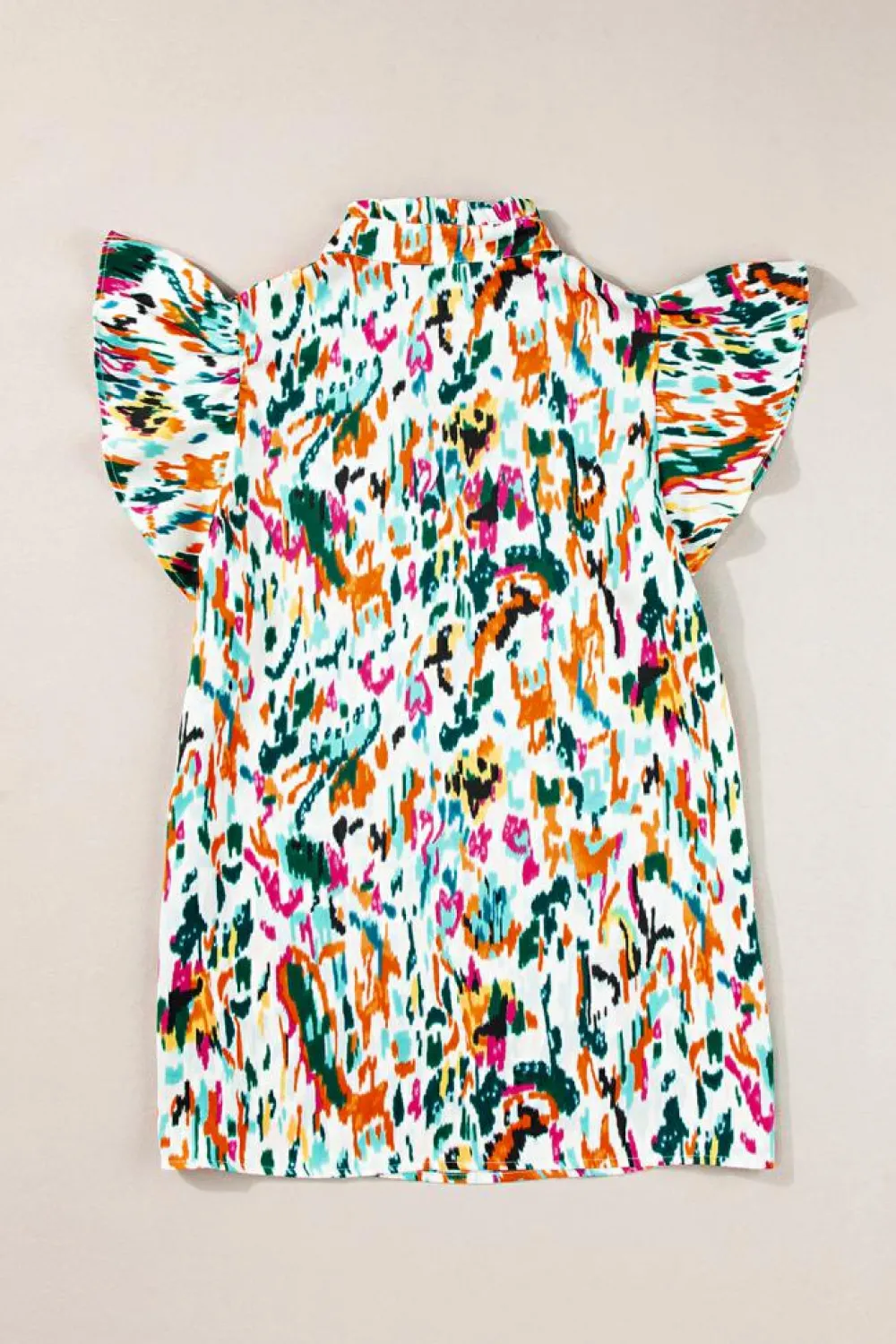 Outlet Dear-Lover Abstract Print Split Neck Ruffle Sleeve Blouse Green