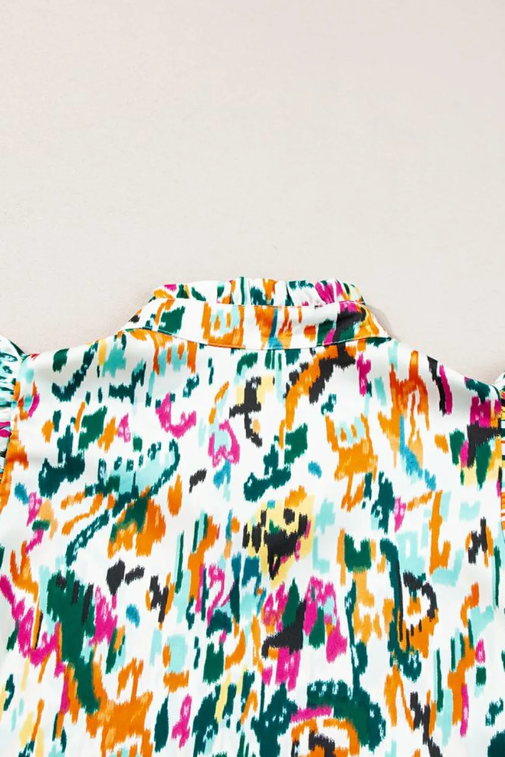 Outlet Dear-Lover Abstract Print Split Neck Ruffle Sleeve Blouse Green