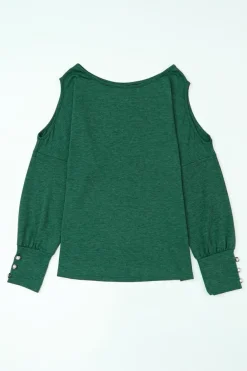 Best Dear-Lover Asymmetrical Cut Out Buttoned Long Sleeve Top Green