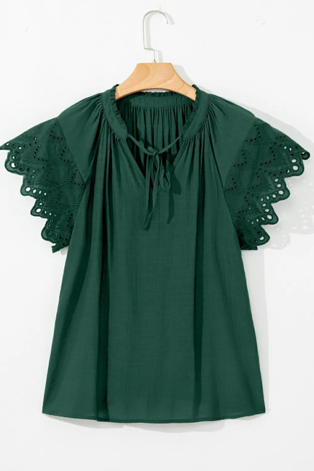 Outlet Dear-Lover Eyelet Embroidered Sleeve Tie V Neck Blouse Green Bay