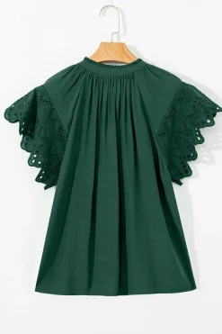 Outlet Dear-Lover Eyelet Embroidered Sleeve Tie V Neck Blouse Green Bay
