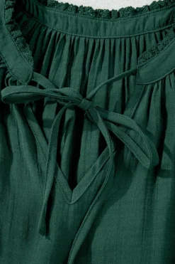 Outlet Dear-Lover Eyelet Embroidered Sleeve Tie V Neck Blouse Green Bay
