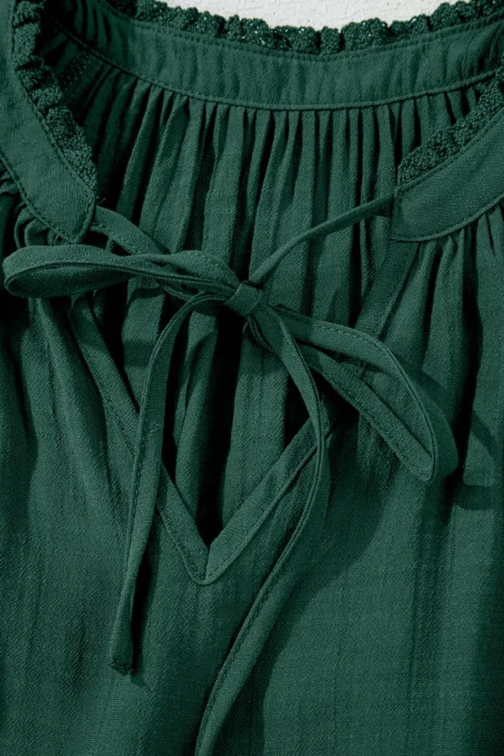 Outlet Dear-Lover Eyelet Embroidered Sleeve Tie V Neck Blouse Green Bay