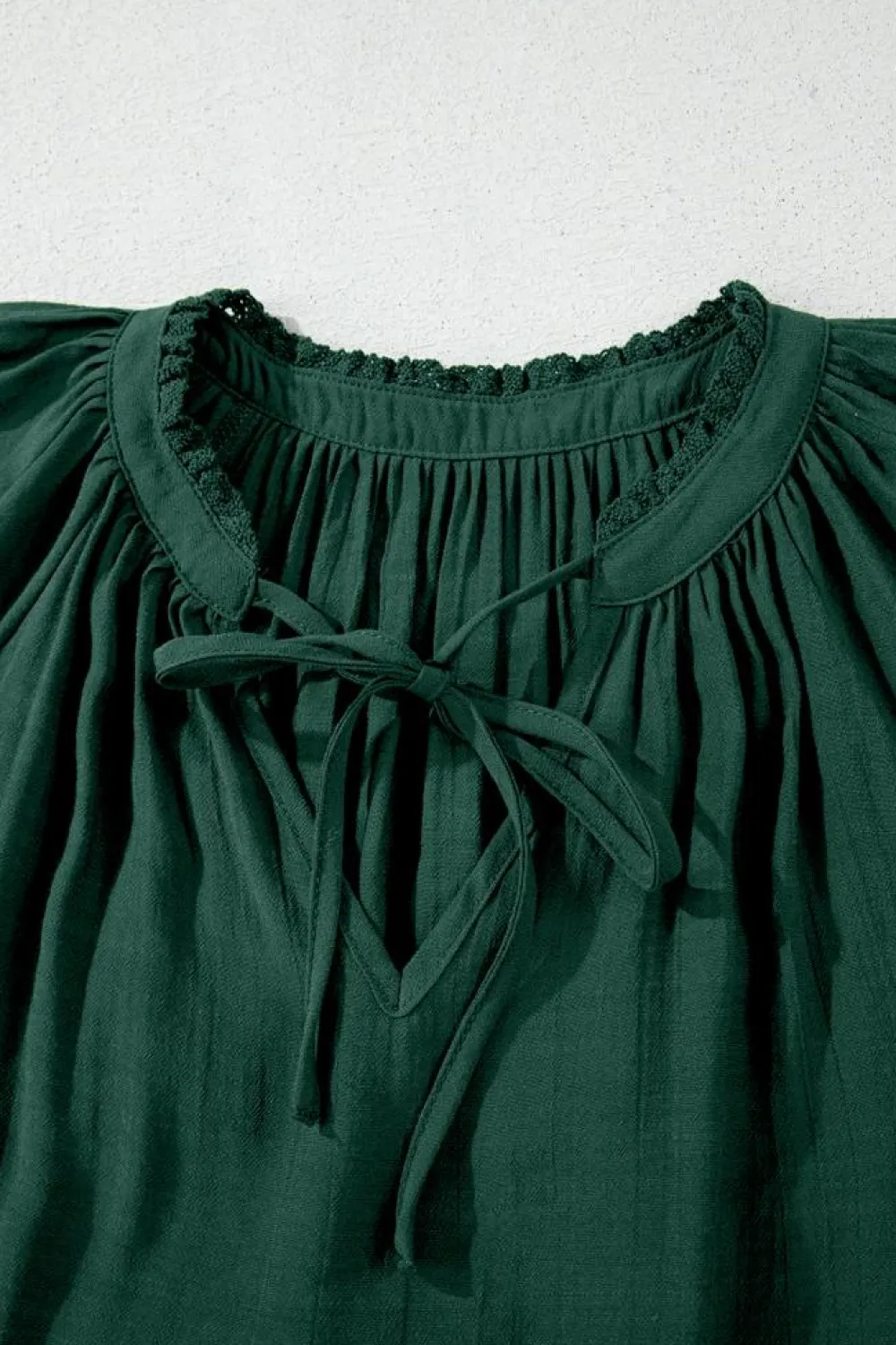 Outlet Dear-Lover Eyelet Embroidered Sleeve Tie V Neck Blouse Green Bay