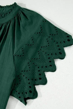 Outlet Dear-Lover Eyelet Embroidered Sleeve Tie V Neck Blouse Green Bay