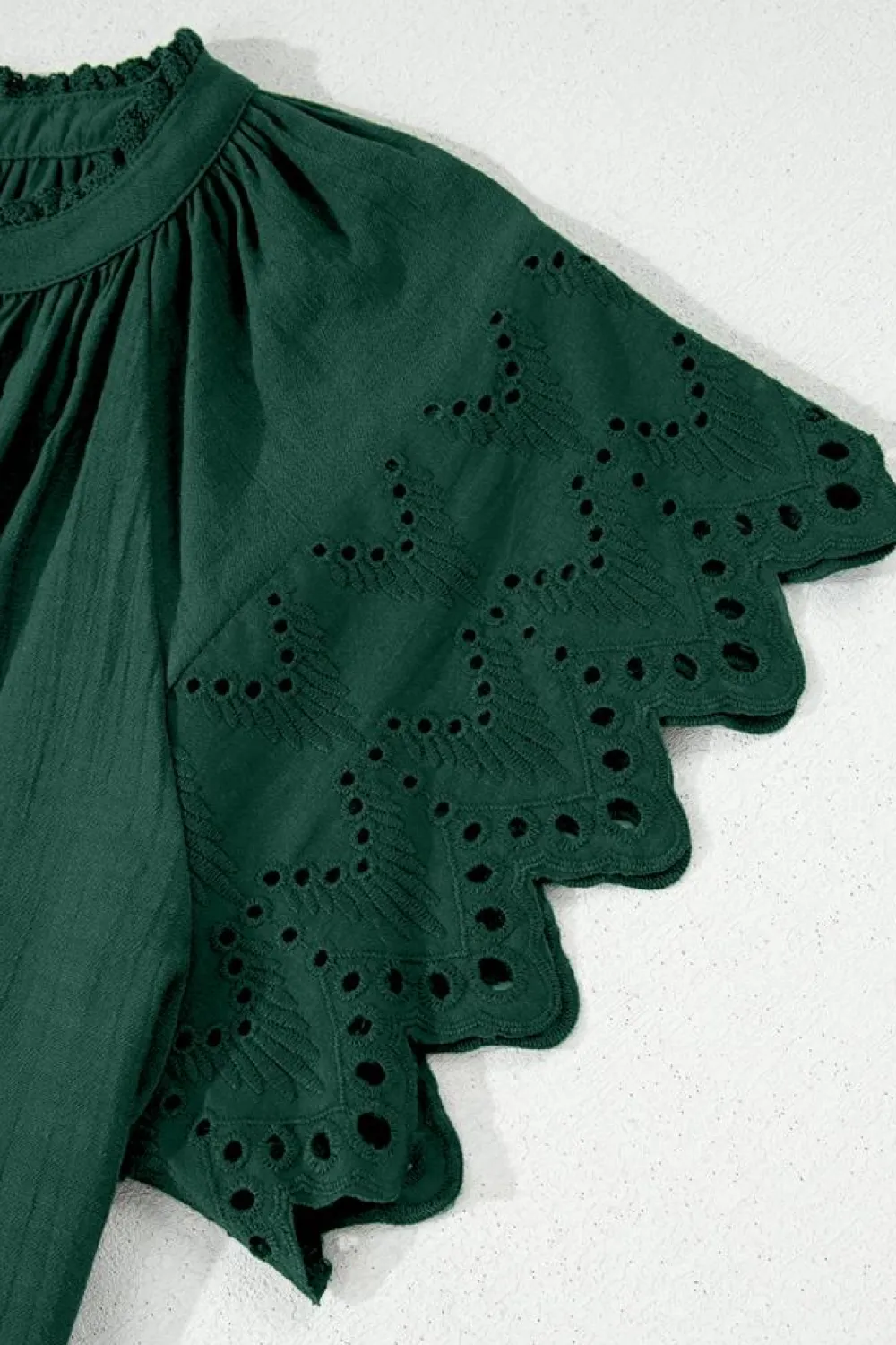Outlet Dear-Lover Eyelet Embroidered Sleeve Tie V Neck Blouse Green Bay