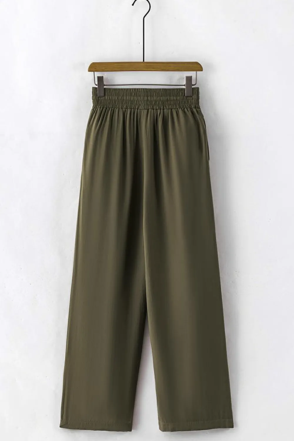 Best Dear-Lover Brown Drawstring Elastic Waist Casual Wide Leg Pants Green