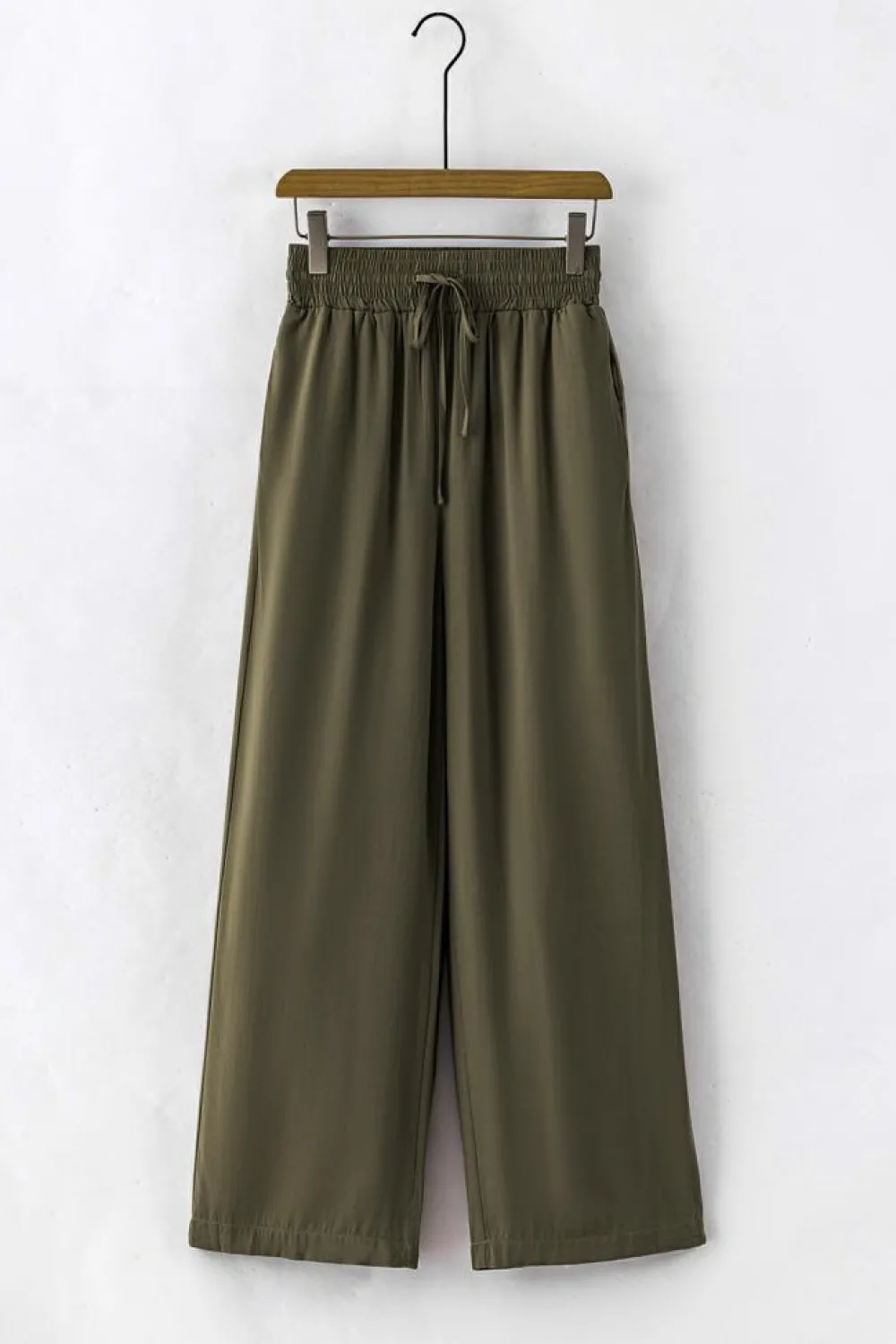 Best Dear-Lover Brown Drawstring Elastic Waist Casual Wide Leg Pants Green