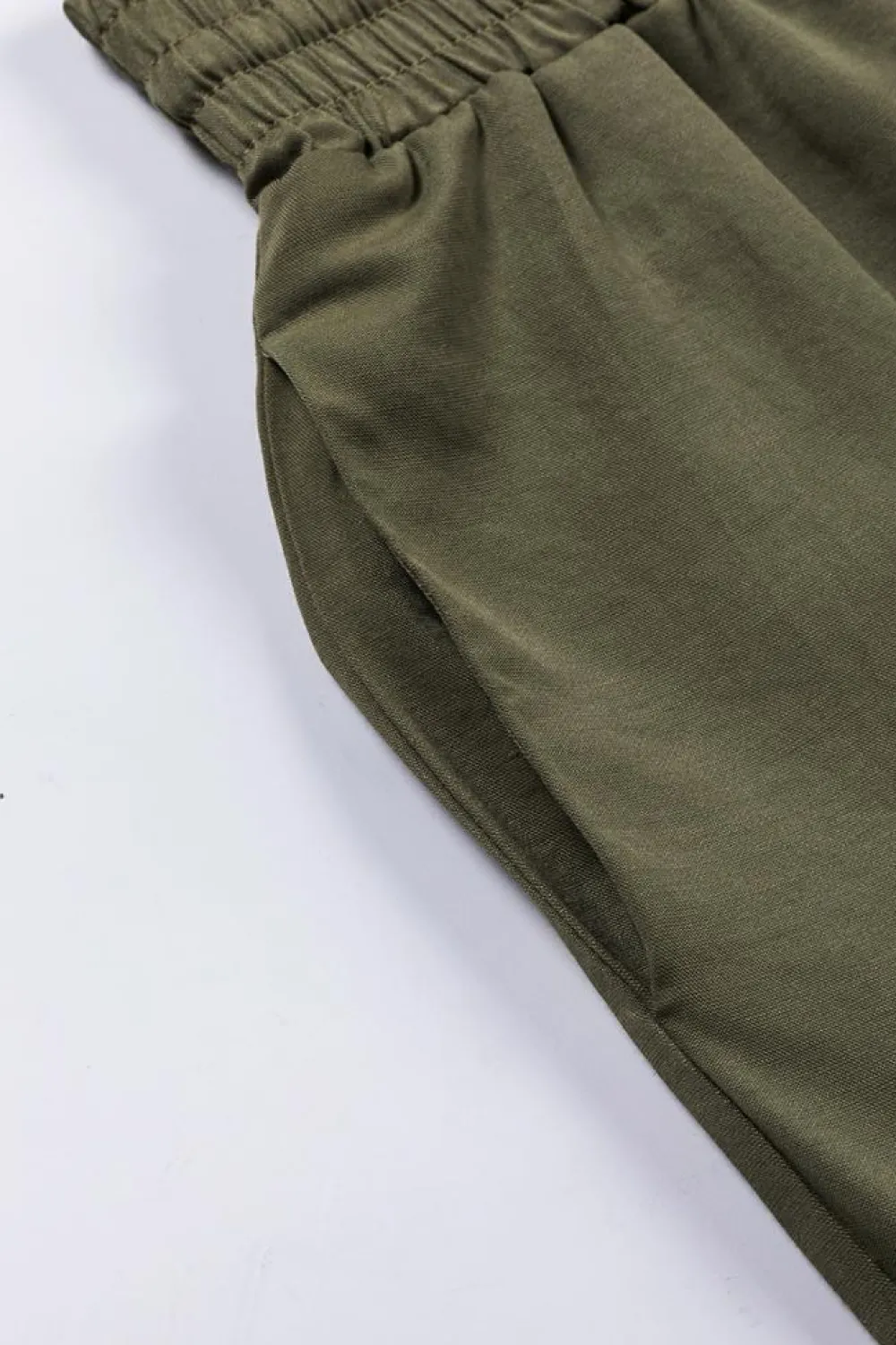 Best Dear-Lover Brown Drawstring Elastic Waist Casual Wide Leg Pants Green
