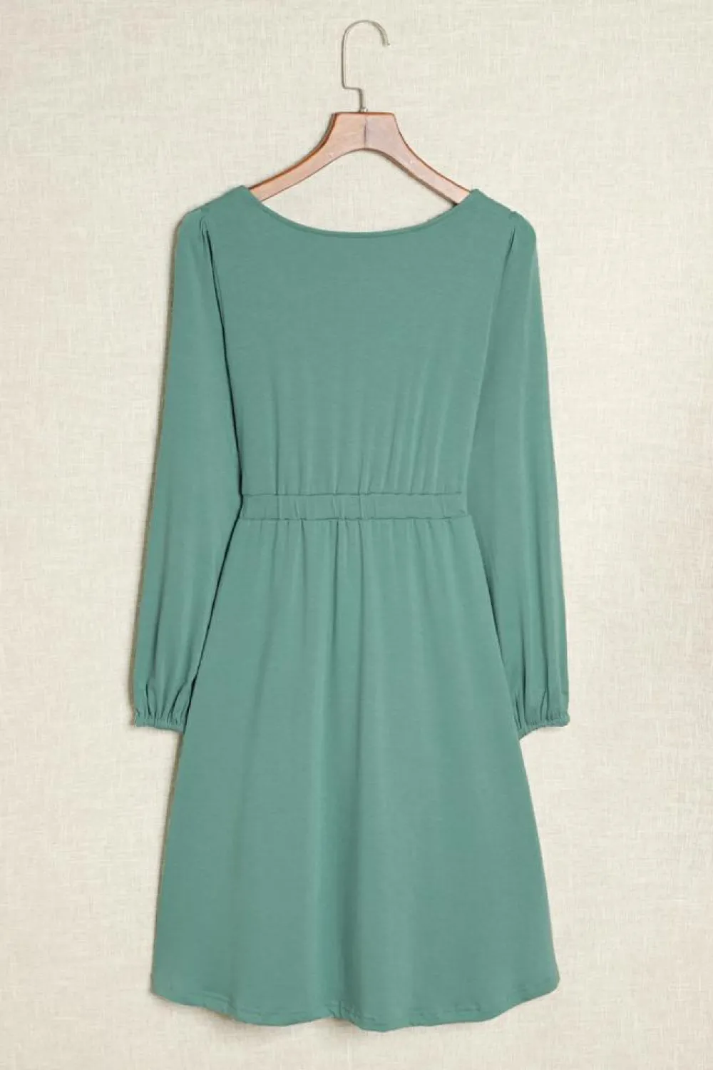 Best Dear-Lover Button Up High Waist Long Sleeve Dress Green