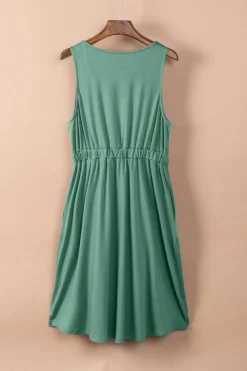 Hot Dear-Lover Buttons Sleeveless High Waist Mini Dress Green
