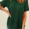 Sale Dear-Lover Casual Plain Crew Neck Tee Green