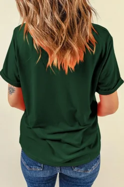 Sale Dear-Lover Casual Plain Crew Neck Tee Green