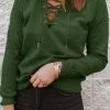Fashion Dear-Lover Casual Solid Color Lace-up Hoodie Green