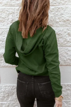 Fashion Dear-Lover Casual Solid Color Lace-up Hoodie Green
